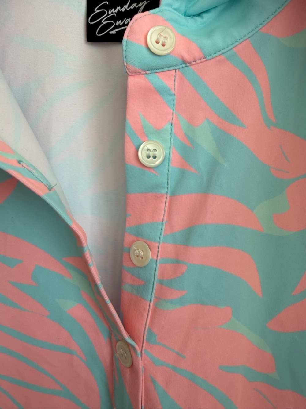 Sunday Swagger Sleeveless Golf Polo XS Blue Pink Tropical Palm Athletic Tank Top - Picture 6 of 12